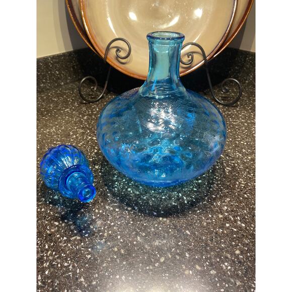Vintage 70s Blue Italian Decanter - Picture 4 of 6